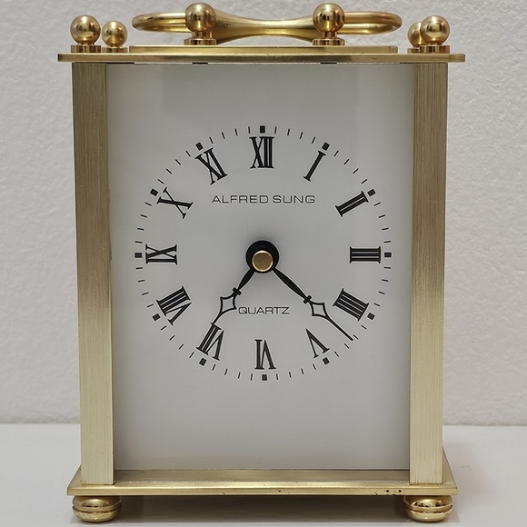 Alfred Sung Gold Table Clock with Handle - Picture 14 of 16